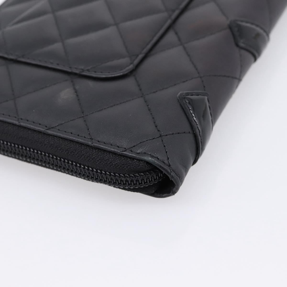 Chanel Cambon Zip Around Organizer Quilted Lambskin Black Leather Wallets Accessory (Pre-Owned)