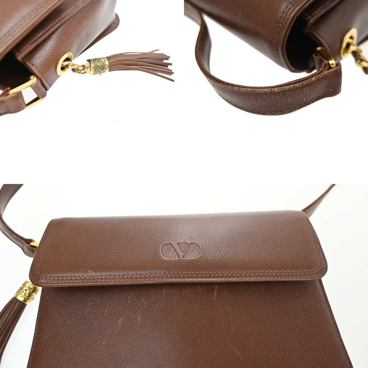 Valentino Garavani Vltn Flap Clutch Leather Brown Leather Shoulder Bag Bag (Pre-Owned)