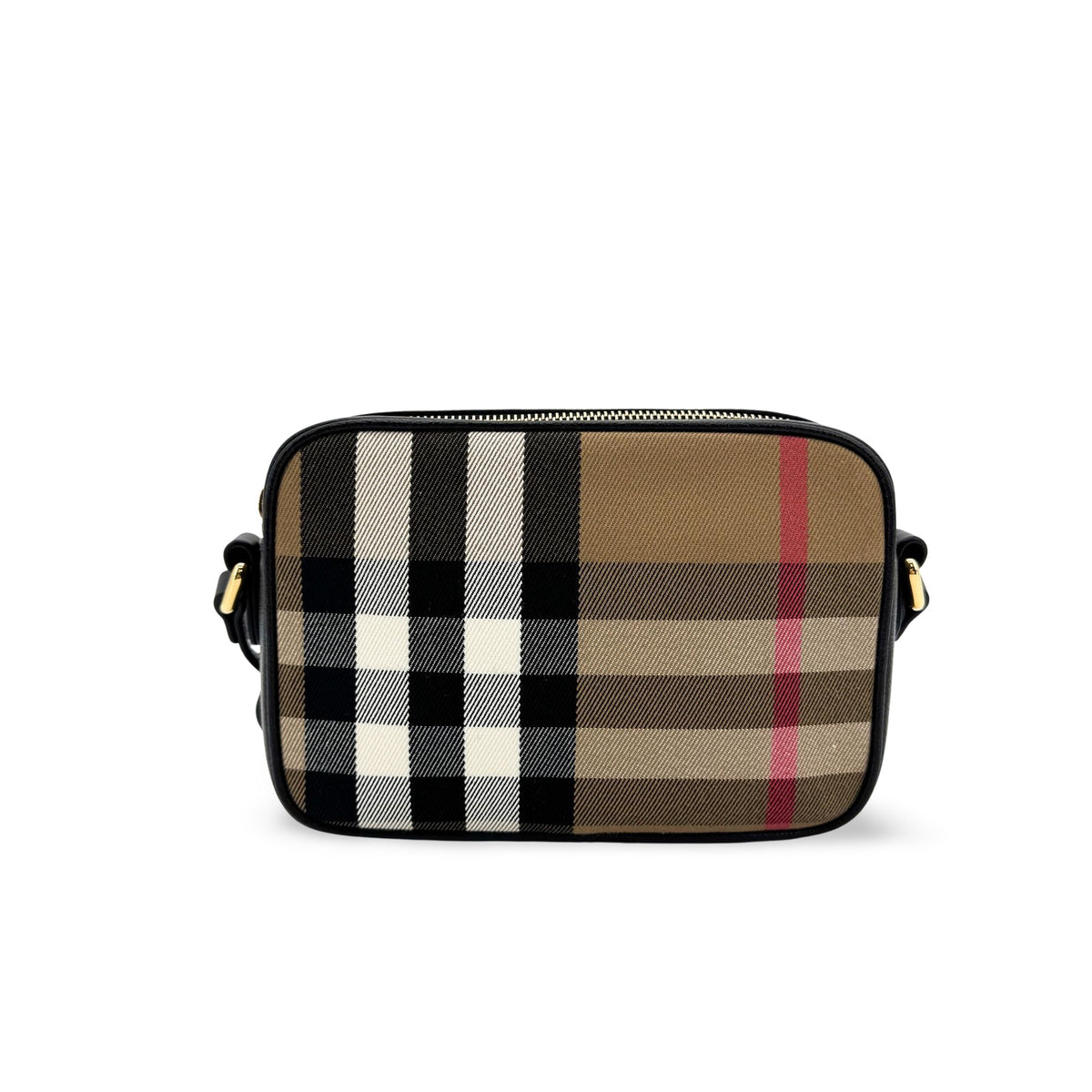 Burberry Camera Vintage Check Canvas Black Canvas Handbag (Pre-Owned)