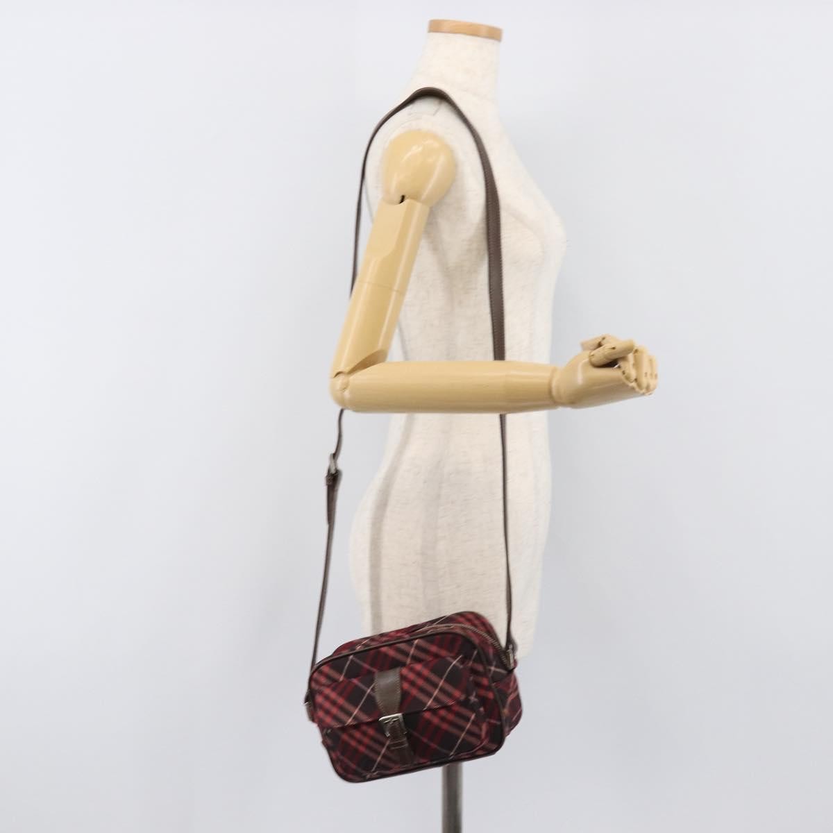 Burberry Nova Check Blue Label Nylon Burgundy Nylon Shoulder Bag Bag (Pre-Owned)