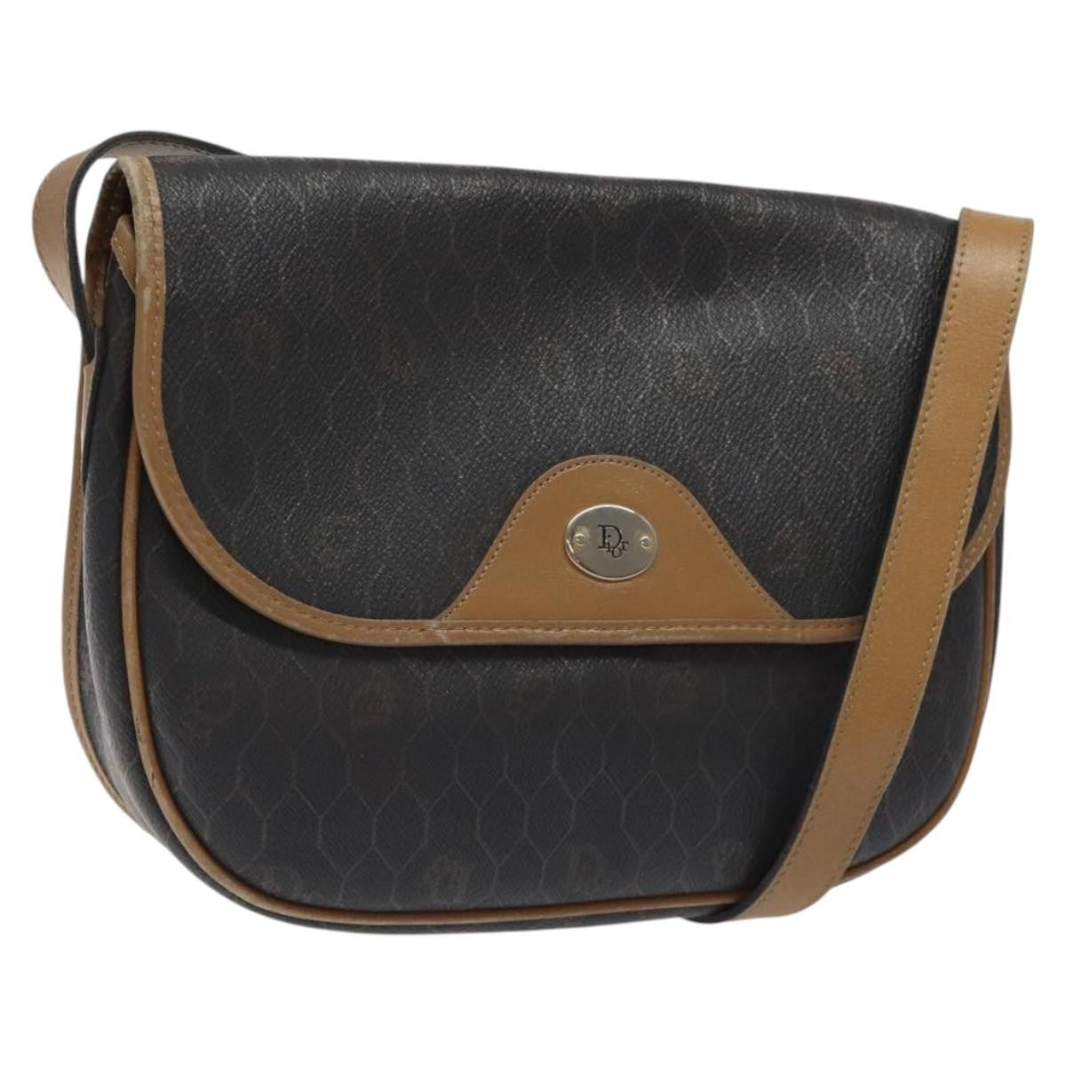 Christian Dior Vintage Honeycomb Flap Coated Canvas Black Canvas Shoulder Bag Bag (Pre-Owned)