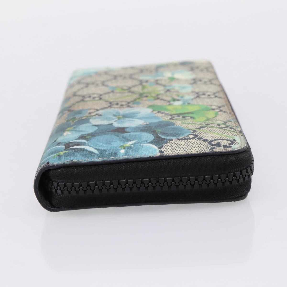 Gucci Zip Around Blooms Print Gg Coated Canvas Blue Pvc Wallets Accessory (Pre-Owned)