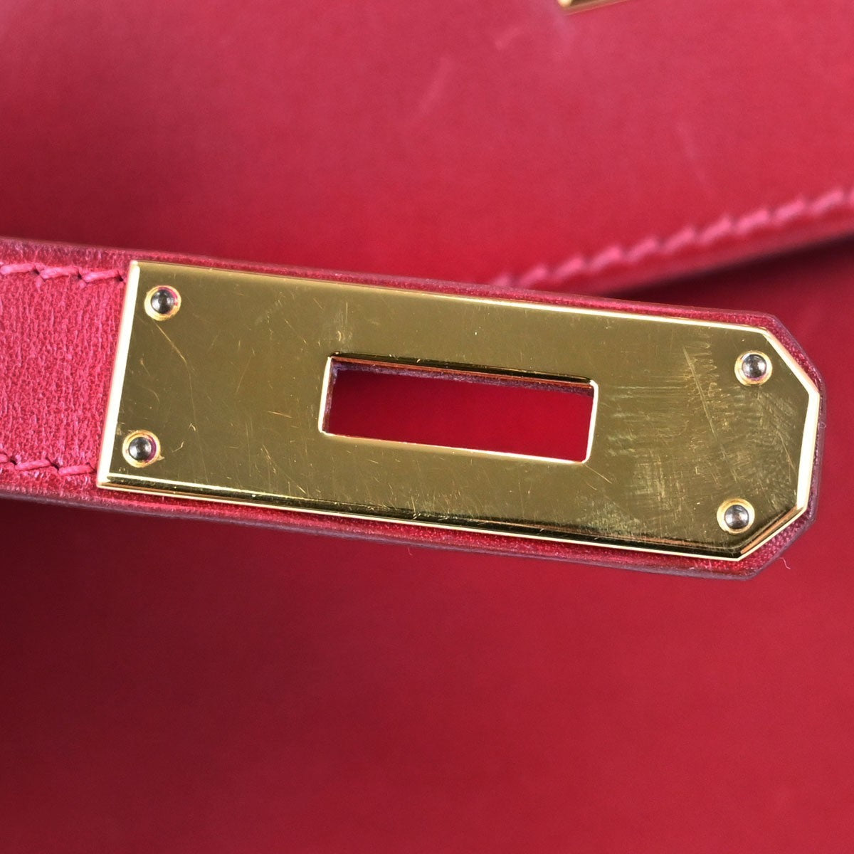 Hermes Kelly Red Box Calf With Gold Hardware Red Calfskin Handbag (Pre-Owned)