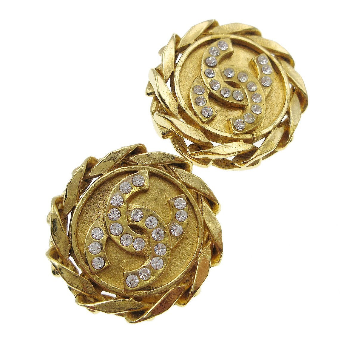 Chanel Cc Button Clip-On Metal With Faux Pearl Gold Gold_Plated Earrings Jewelry (Pre-Owned)