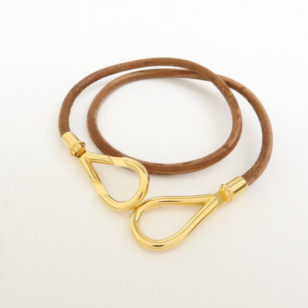 Hermes Jumbo Hook Choker Woven Leather And Metal Brown Leather Necklace Jewelry (Pre-Owned)