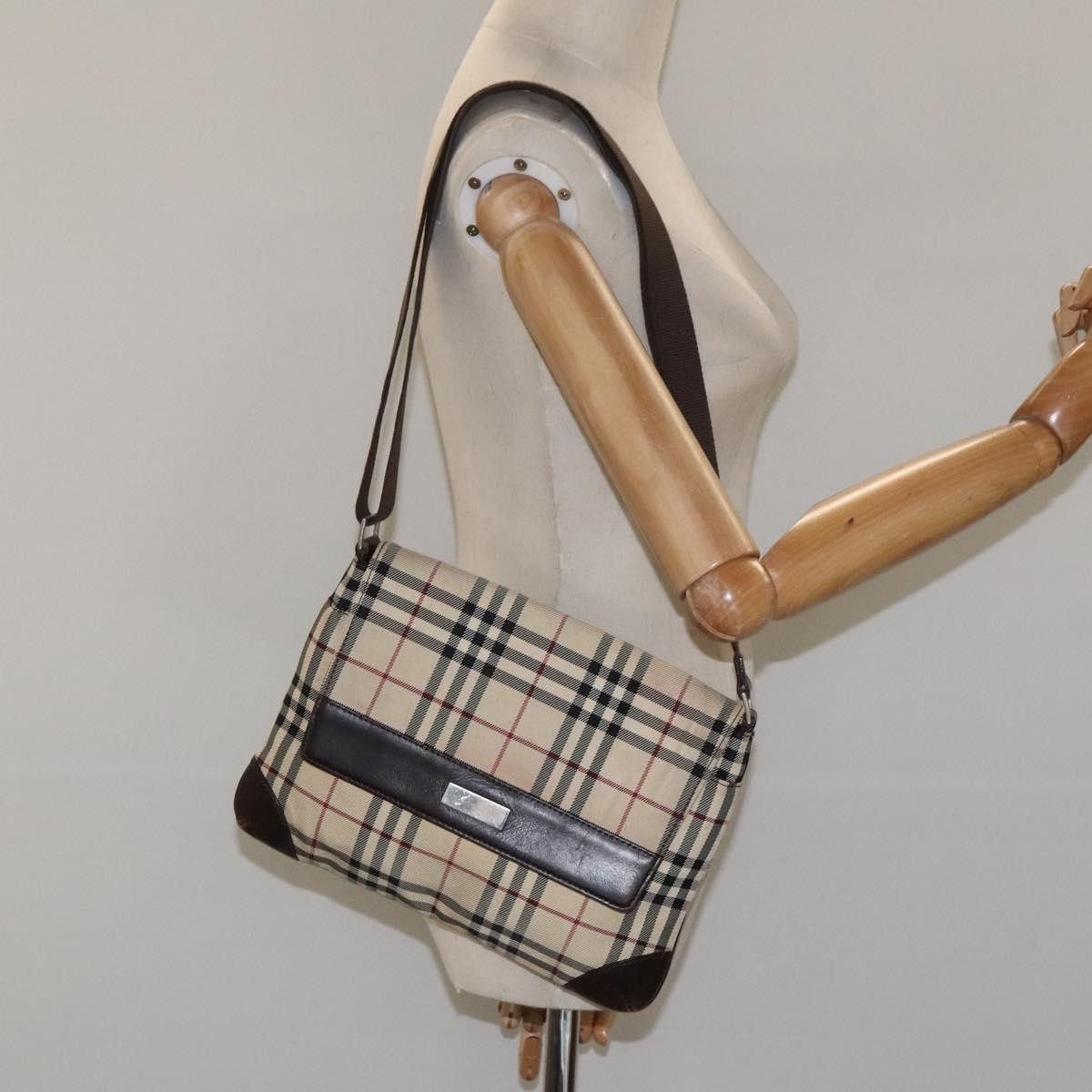 Burberry Nova Check Canvas And Leather Beige Canvas Shoulder Bag Bag (Pre-Owned)