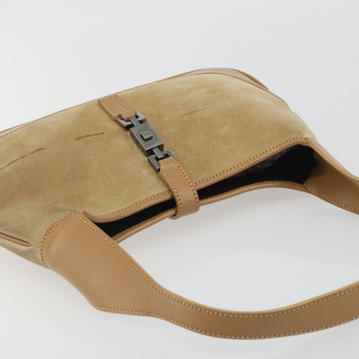 Gucci Web Jackie O Hobo Suede Beige Suede Shoulder Bag Bag (Pre-Owned)