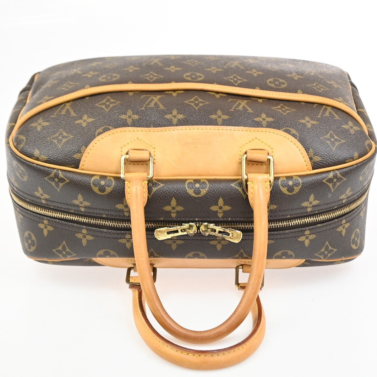 Louis Vuitton Deauville Monogram Canvas Brown Leather Handbag (Pre-Owned)