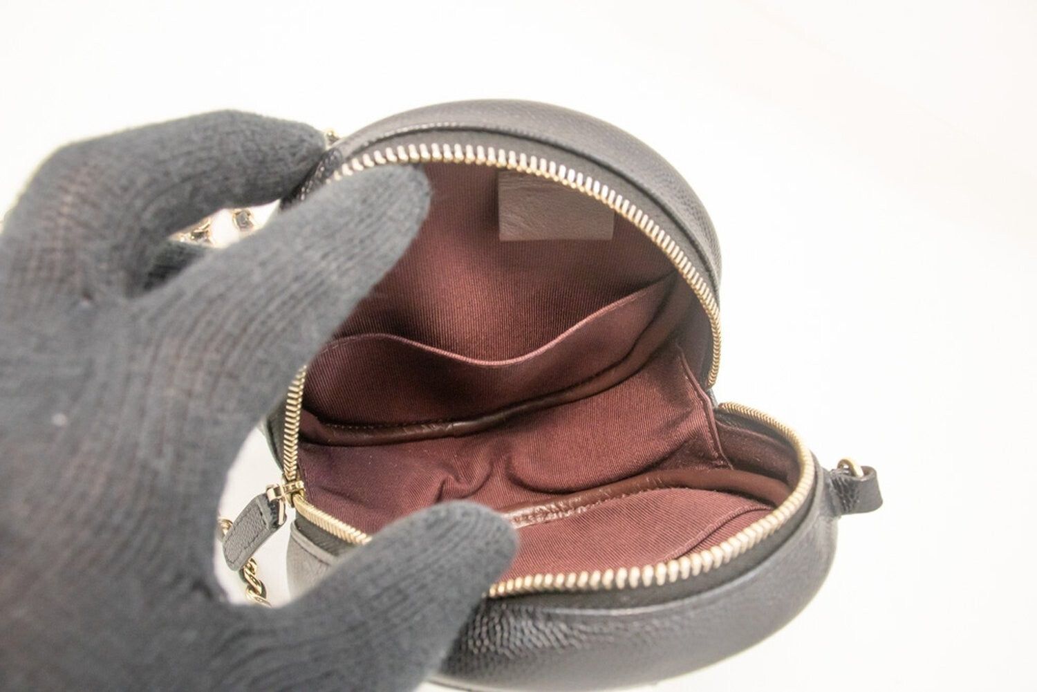 Chanel Round Compartment Clutch With Chain Quilted Caviar Leather Black Calfskin Clutche & Pouche Bag (Pre-Owned)