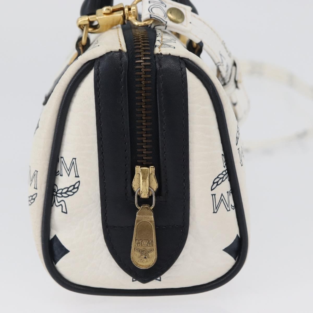 MCM Vicetos Logogram Boston White Leather Travel Bag Bag (Pre-Owned)