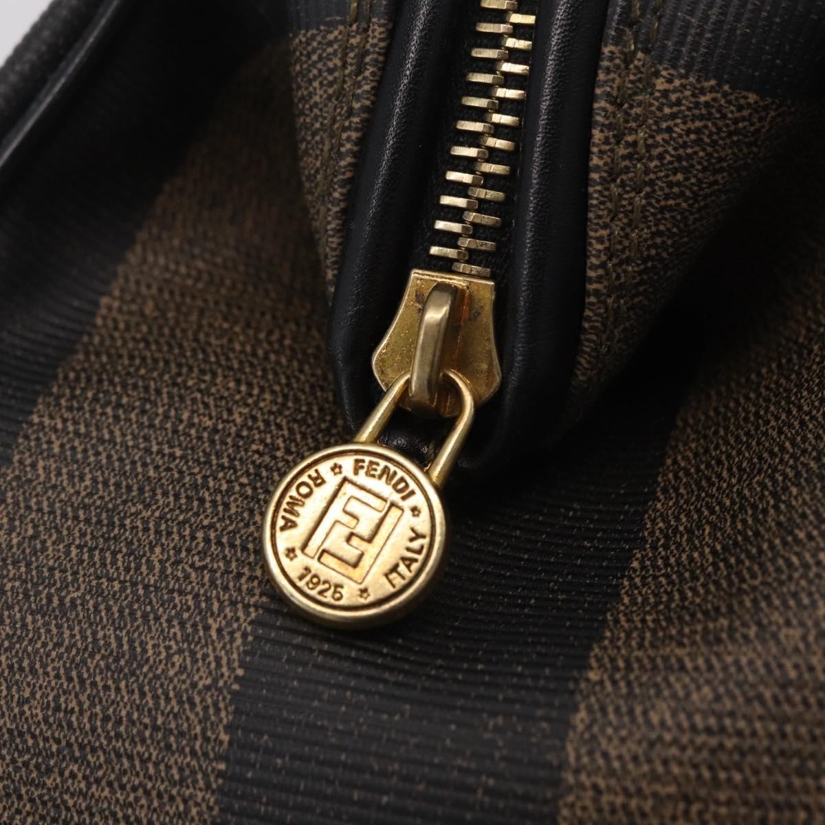 Fendi Vintage Pequin Boston Coated Canvas Brown Canvas Handbag (Pre-Owned)