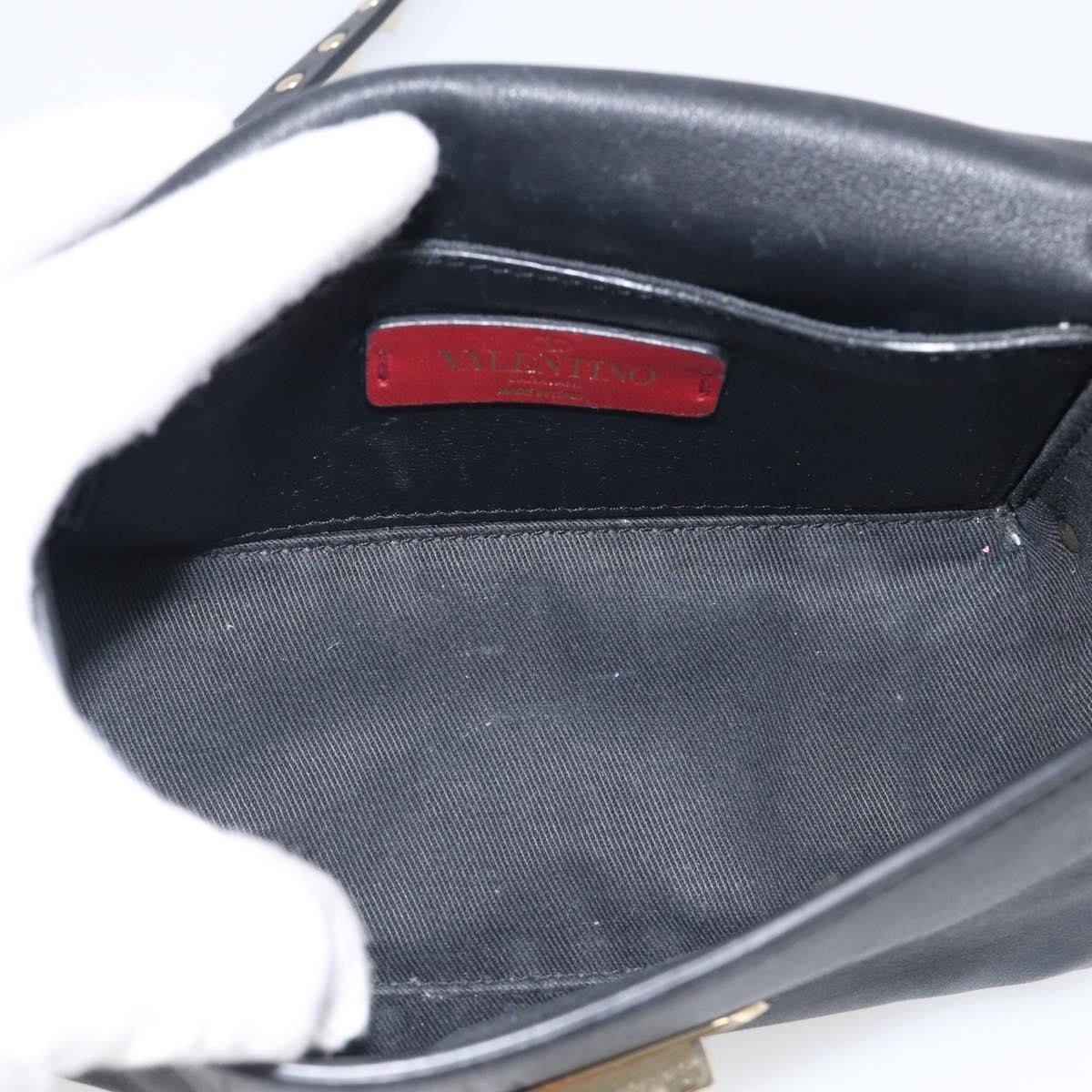 Valentino Garavani Rockstud Flip Lock Flap Leather Black Leather Handbag (Pre-Owned)