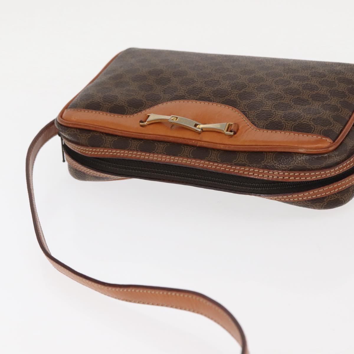 Celine Macadam Shoulder Pvc Leather Brown Canvas Bag (Pre-Owned)