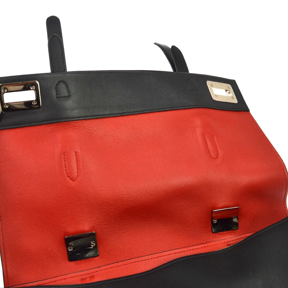 Prada Dual Flap Double Turn Lock Satchel City Calfskin Black Leather Handbag (Pre-Owned)