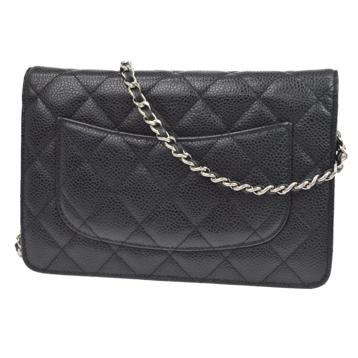 Chanel Vintage Wallet On Chain Quilted Lambskin Black Leather Crossbody Bag Bag (Pre-Owned)