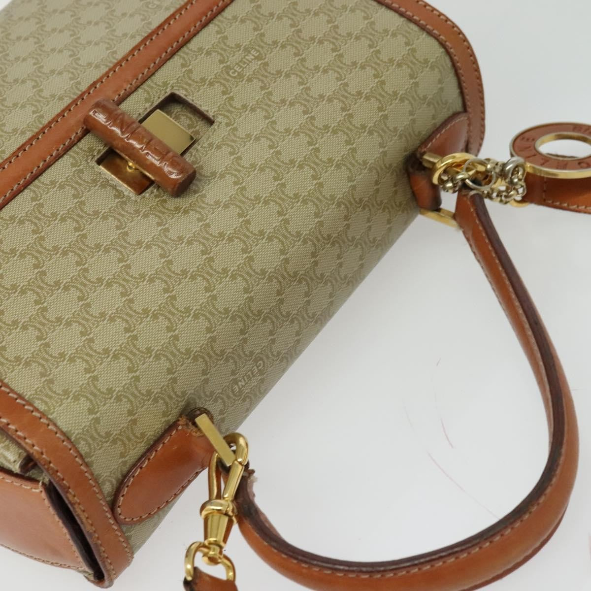 Celine Vintage Convertible Top Handle Macadam Coated Canvas Beige Canvas Handbag (Pre-Owned)