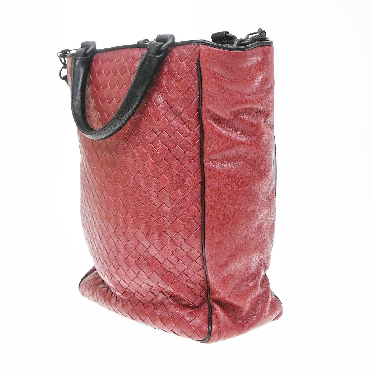 Bottega Veneta Convertible Open Tote Intrecciato Nappa Red Leather Tote Bag Bag (Pre-Owned)
