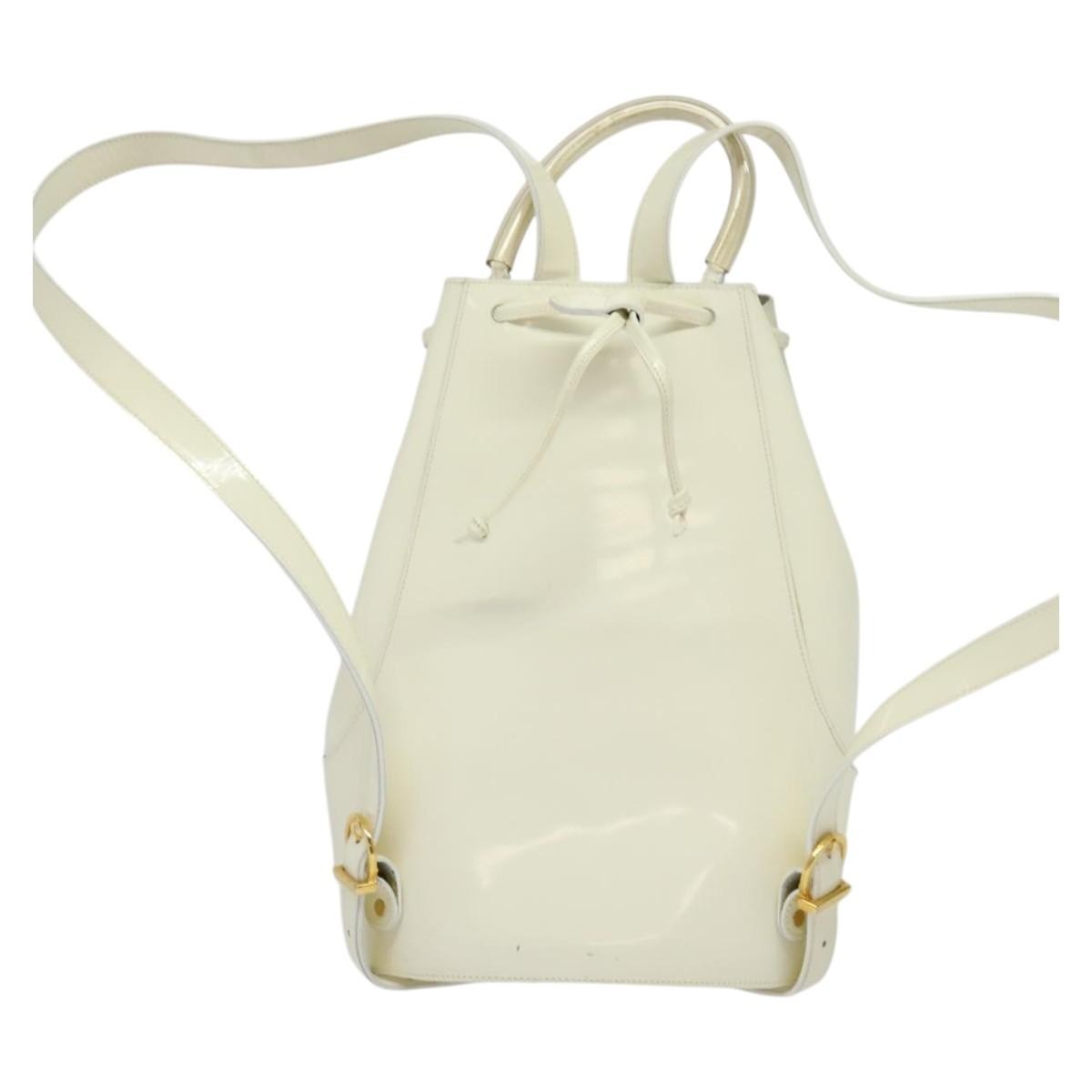 Salvatore Ferragamo Vintage Gancini Patent Leather White Patent_Leather Backpack Bag (Pre-Owned)