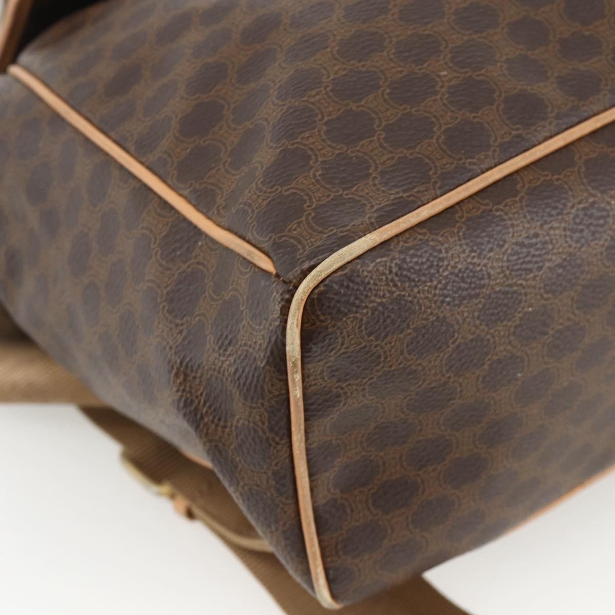 Celine Vintage Drawstring Flap Macadam Coated Canvas Brown Canvas Backpack Bag (Pre-Owned)