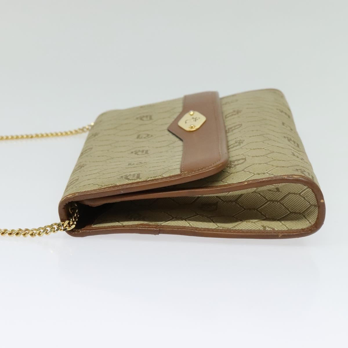 Christian Dior Vintage Honeycomb Chain Canvas Beige Canvas Bag (Pre-Owned)