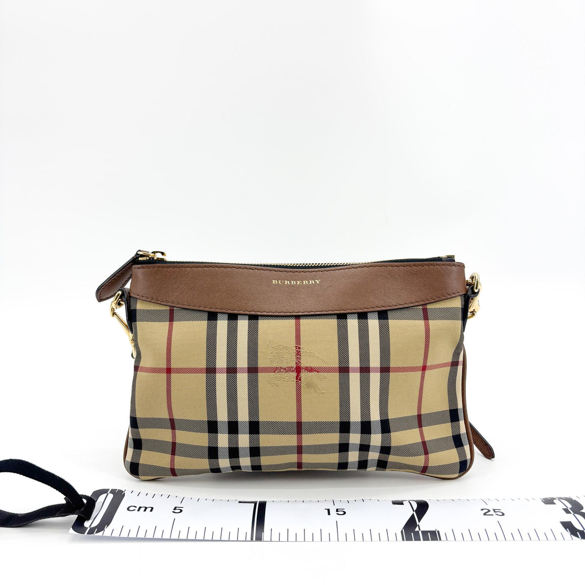 Burberry Peyton Crossbody Clutch Haymarket Coated Canvas Brown Canvas Crossbody Bag Bag (Pre-Owned)