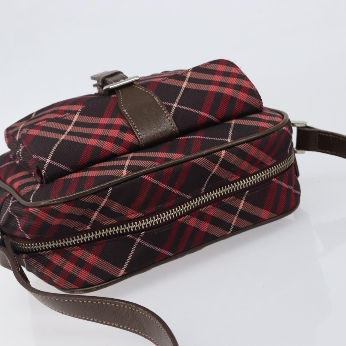 Burberry Nova Check Blue Label Nylon Burgundy Nylon Shoulder Bag Bag (Pre-Owned)