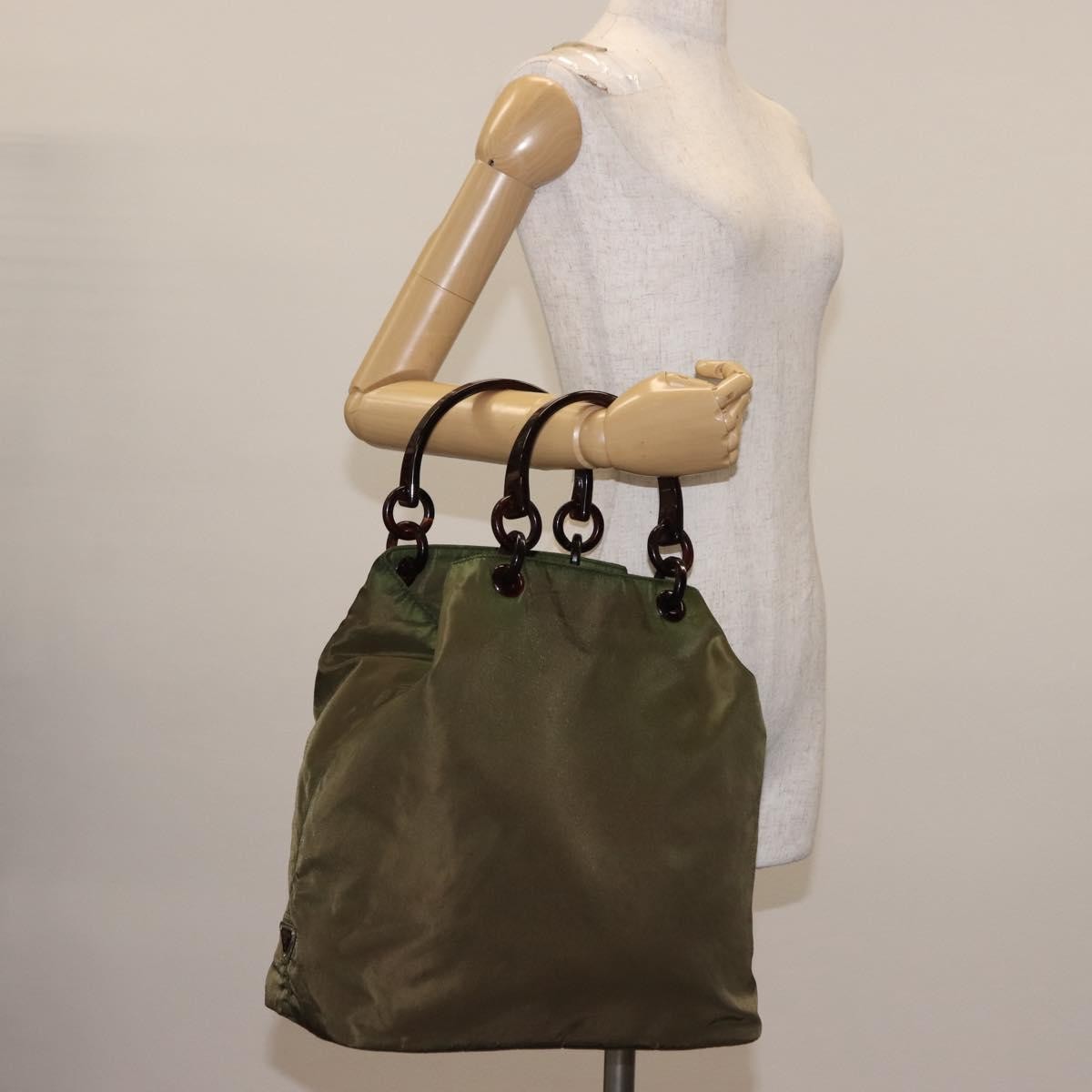 Prada Resin Handle Tote Tessuto Khaki Nylon Tote Bag Bag (Pre-Owned)