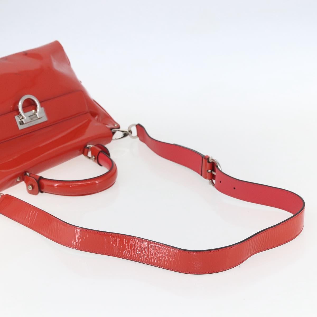 Salvatore Ferragamo Gancini Patent Leather Red Patent_Leather Handbag (Pre-Owned)