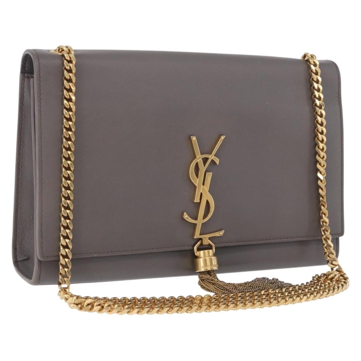 Saint Laurent Classic Monogram Tassel Leather Gray Leather Shoulder Bag Bag (Pre-Owned)