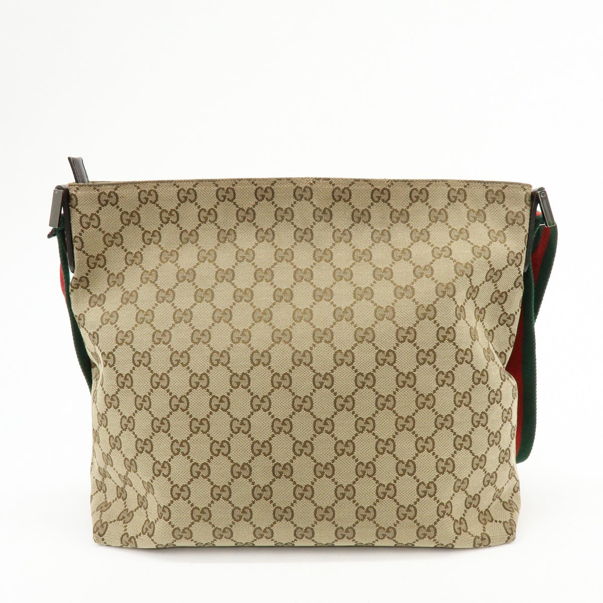 Gucci Web Strap Zip Messenger Gg Canvas Beige Canvas Handbag (Pre-Owned)