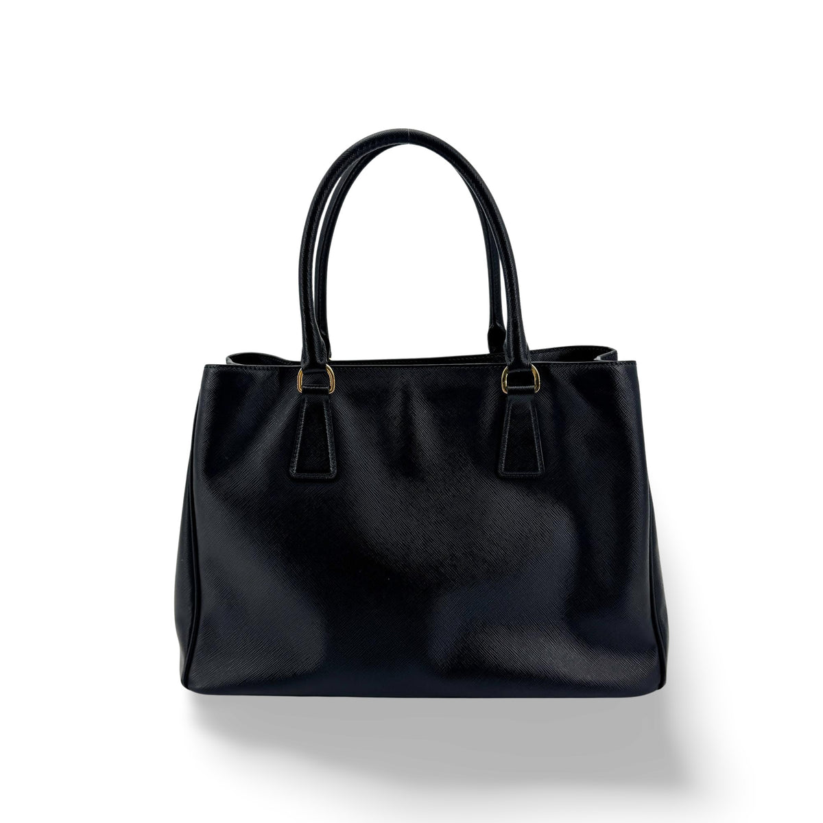 Prada Galleria Double Zip Spazzolato Leather Black Leather Tote Bag Bag (Pre-Owned)