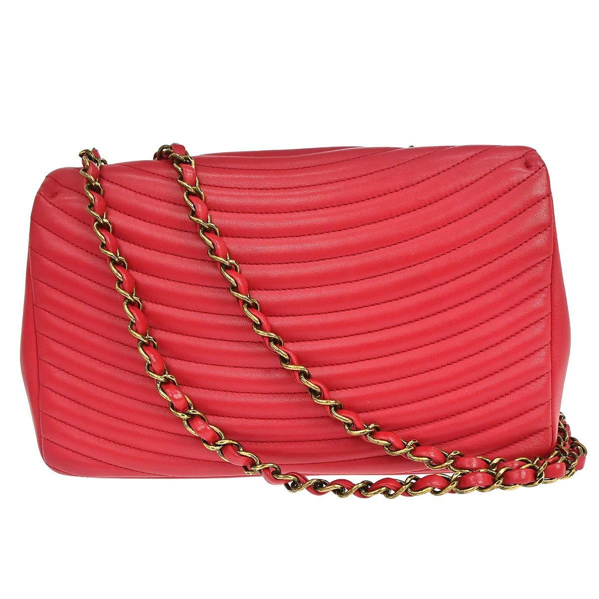 Chanel Surpique Chevron Cc Flap Quilted Lambskin Red Leather Shoulder Bag Bag (Pre-Owned)