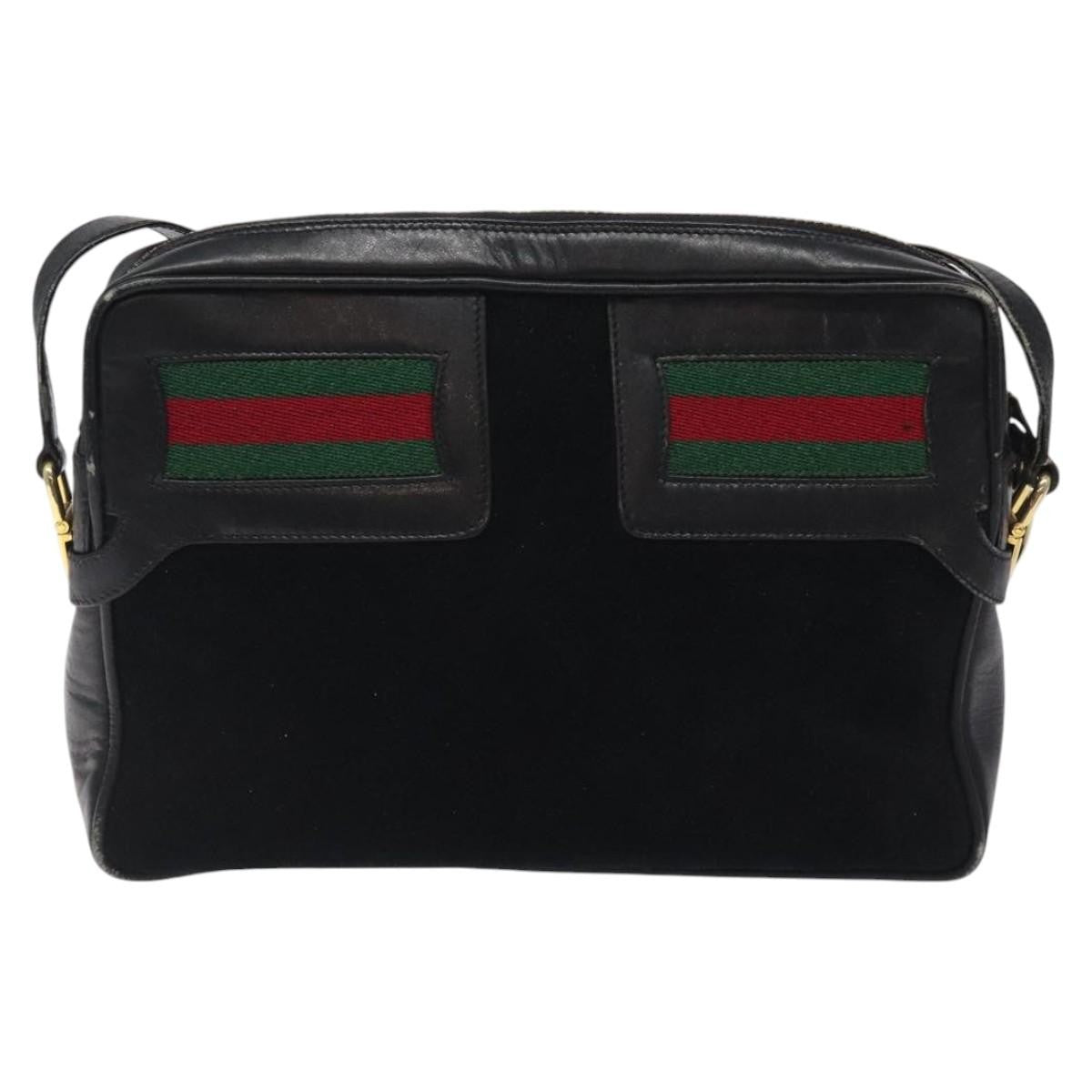 Gucci Sherry Line Shoulder Suede Black Suede Handbag (Pre-Owned)