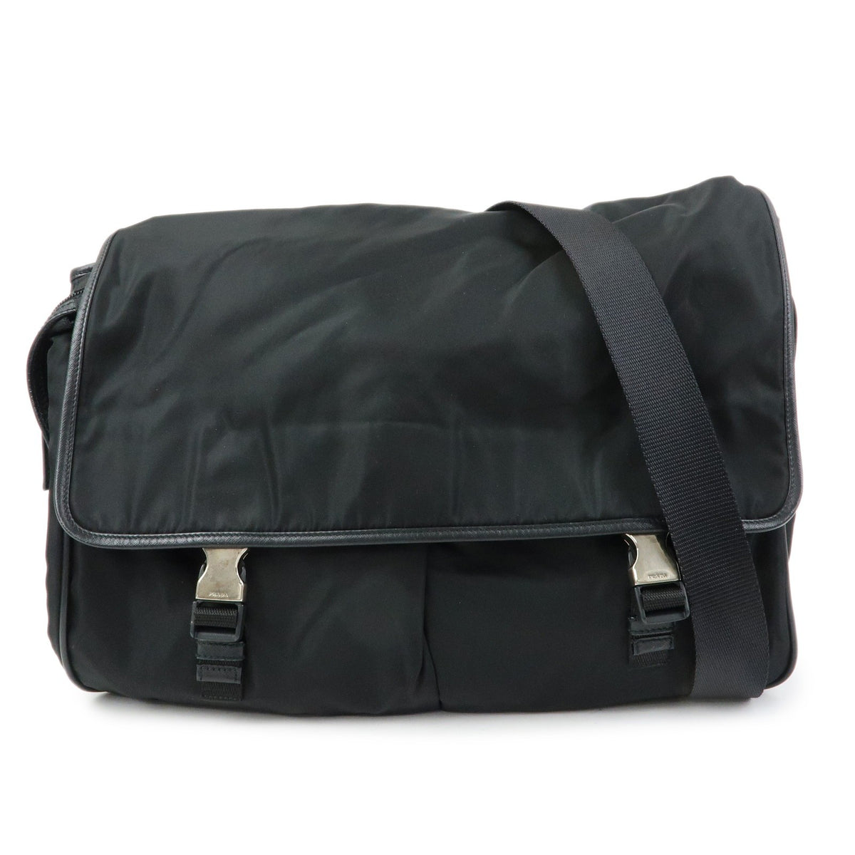Prada Buckle Messenger Tessuto Black Nylon Handbag (Pre-Owned)
