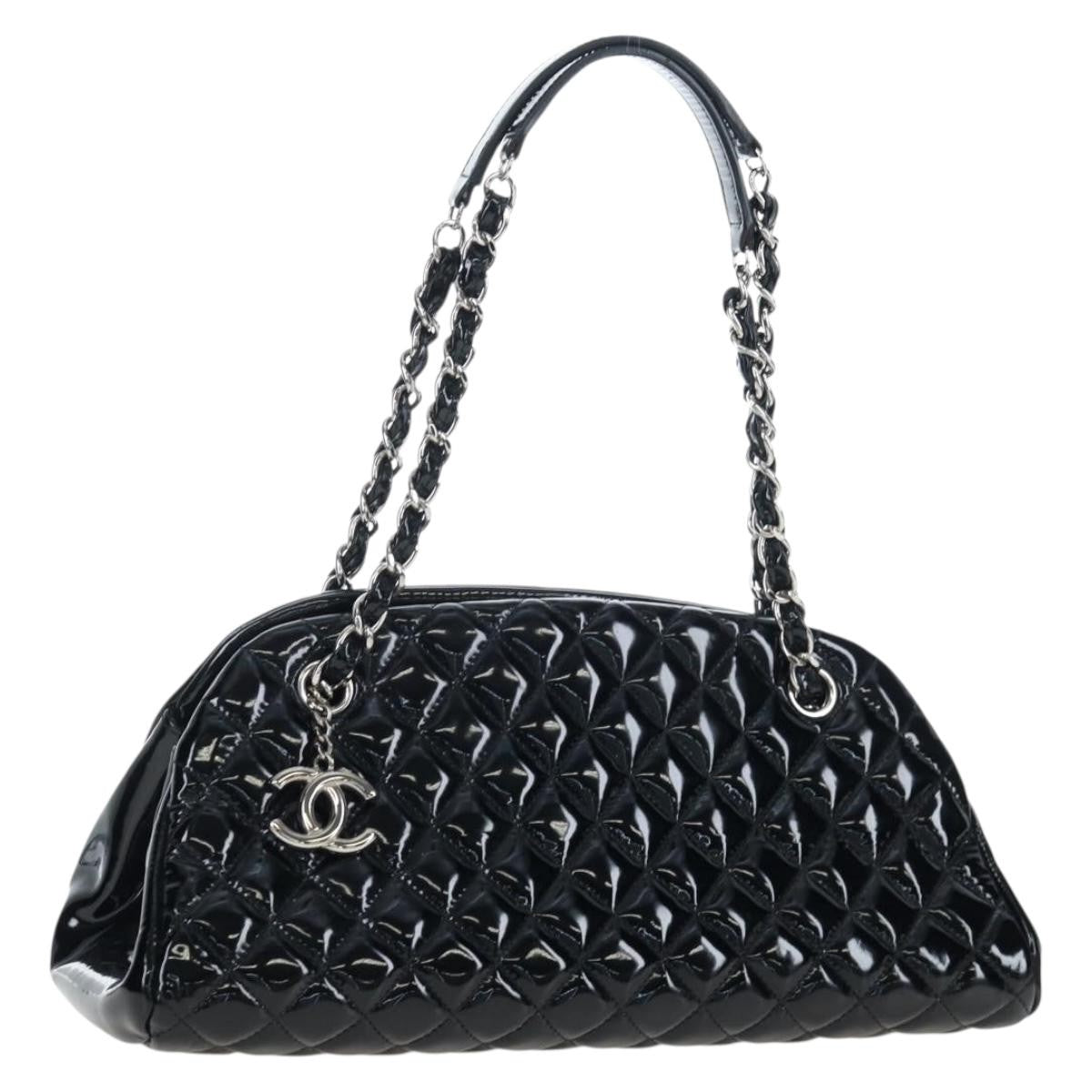 Chanel Just Mademoiselle Quilted Patent Black Patent_Leather Handbag (Pre-Owned)