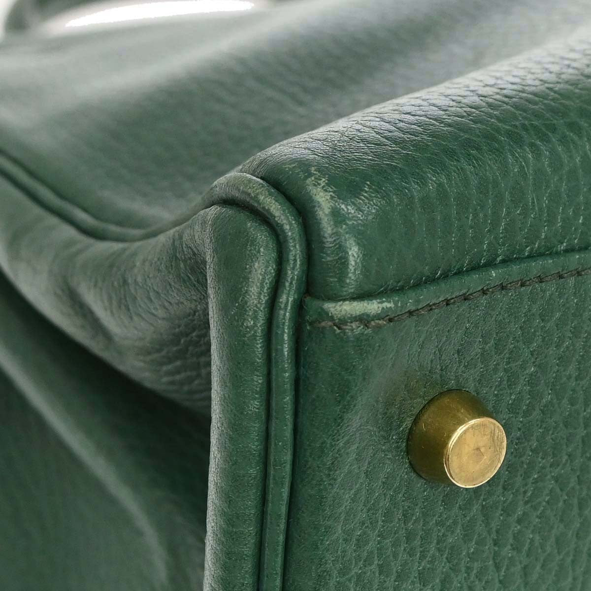 Hermes Kelly 2 Way Taurillon Clemence Green Leather Handbag (Pre-Owned)