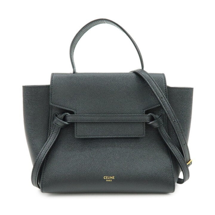 Celine Belt Textured Leather Black Leather Handbag (Pre-Owned)