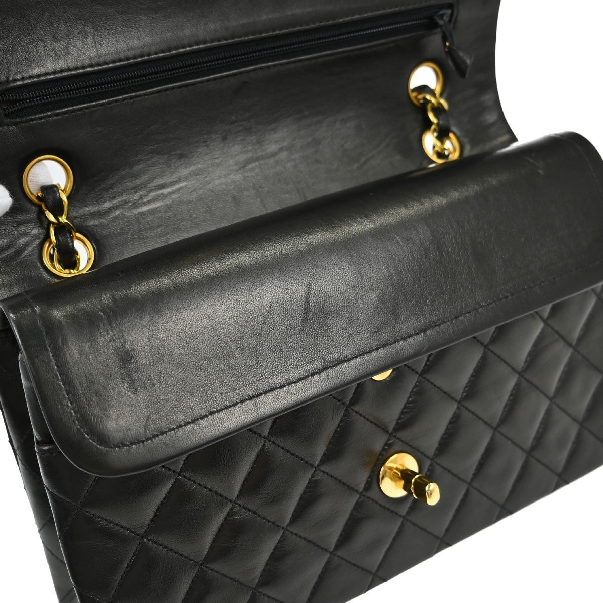 Chanel Vintage Classic Single Flap Quilted Lambskin Black Leather Shoulder Bag Bag (Pre-Owned)