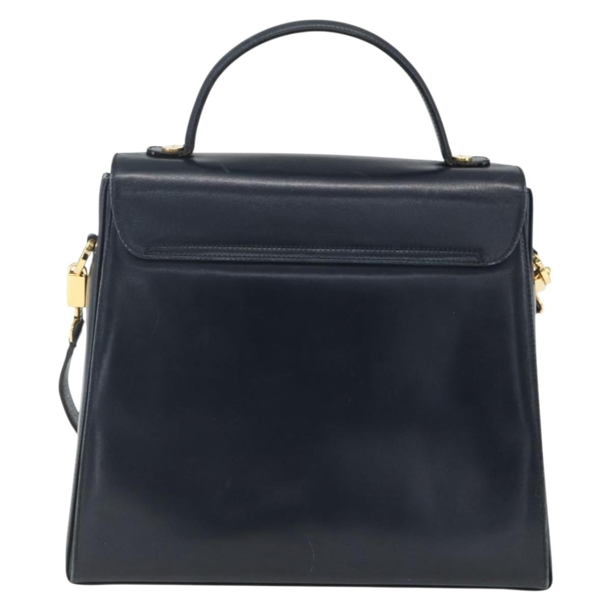 Salvatore Ferragamo Gancini Convertible Top Handle Leather Navy Leather Handbag (Pre-Owned)