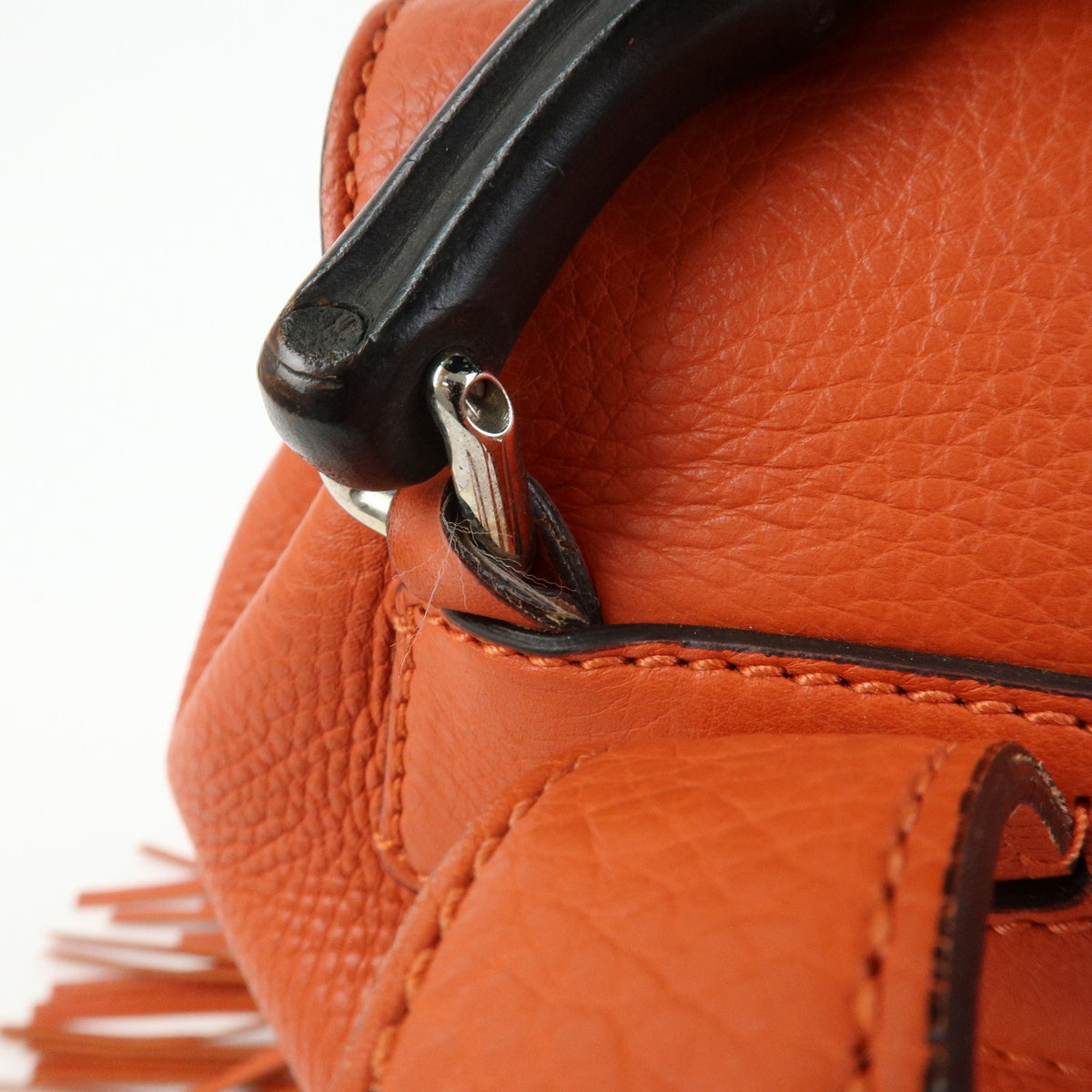 Gucci Bamboo Tassel Leather Orange Leather Backpack Bag (Pre-Owned)