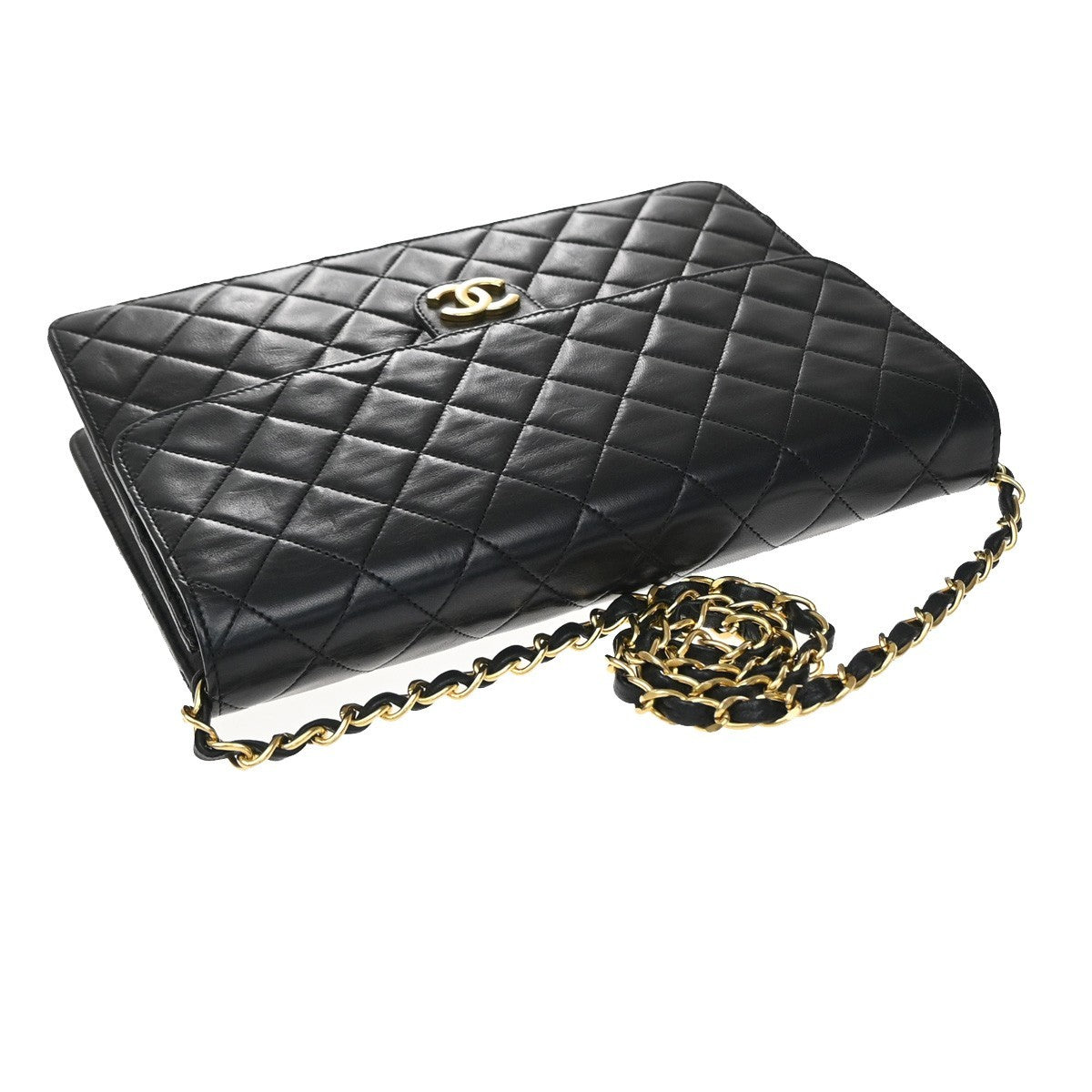 Chanel Vintage Clutch With Chain Quilted Leather Black Leather Clutche & Pouche Bag (Pre-Owned)