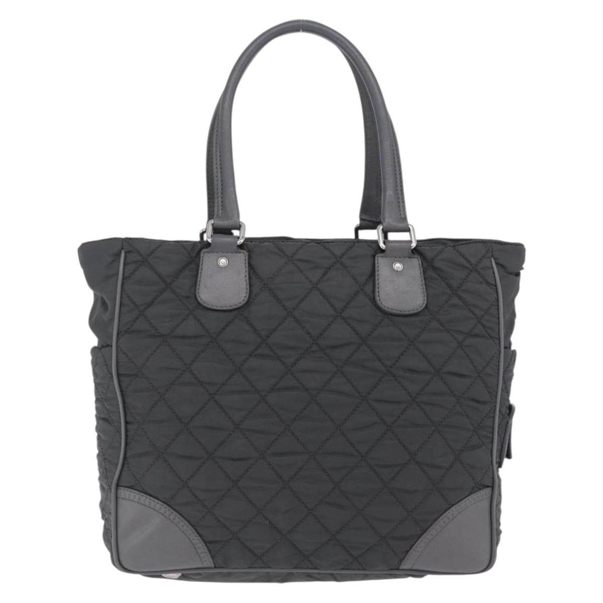 Chanel Vintage Cc Quilted Nylon Gray Nylon Tote Bag Bag (Pre-Owned)