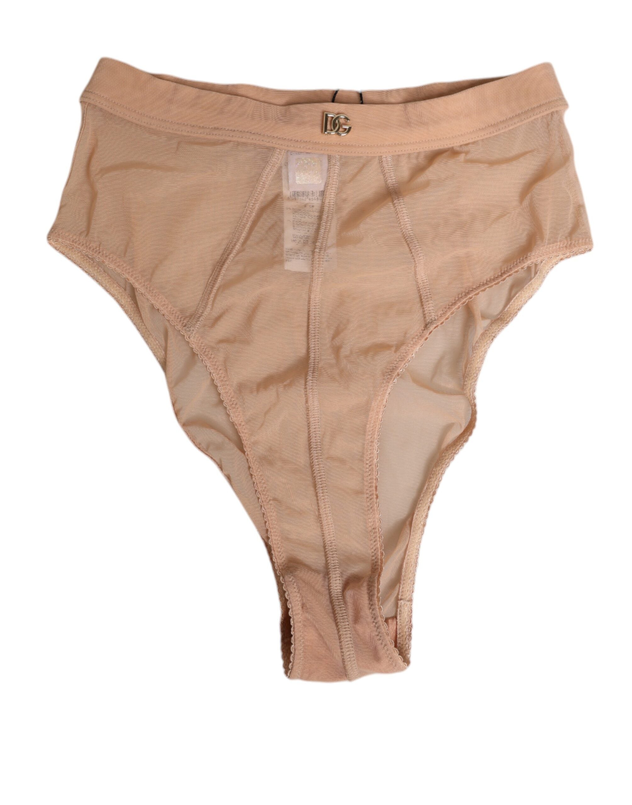 Dolce & Gabbana Beige Sheer Mesh High Waist Briefs Women's Underwear