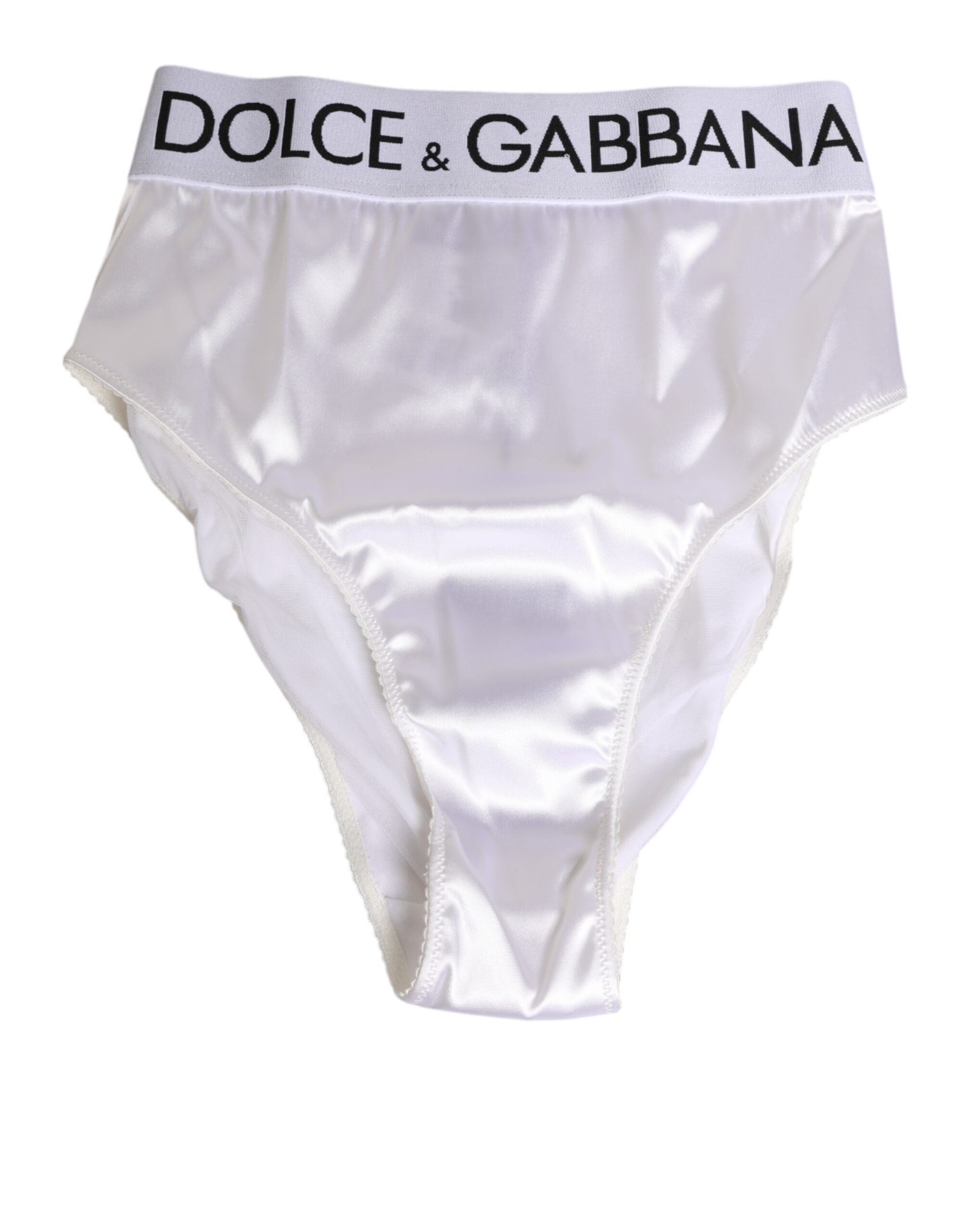 Dolce & Gabbana White Satin High-Waist Brief Logo Women Women's Underwear