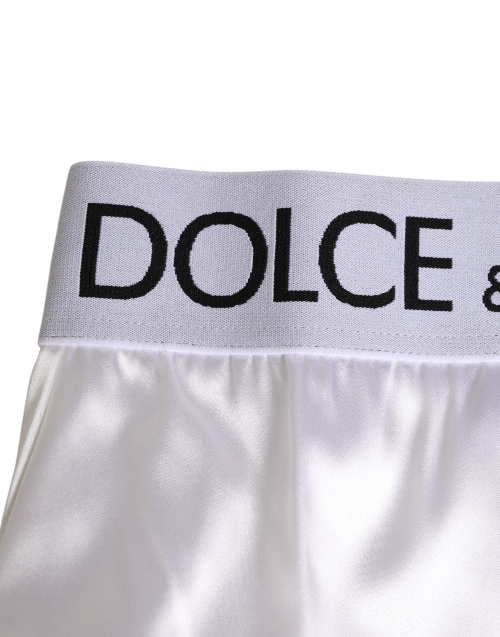 Dolce & Gabbana White Satin High-Waist Brief Logo Women Women's Underwear