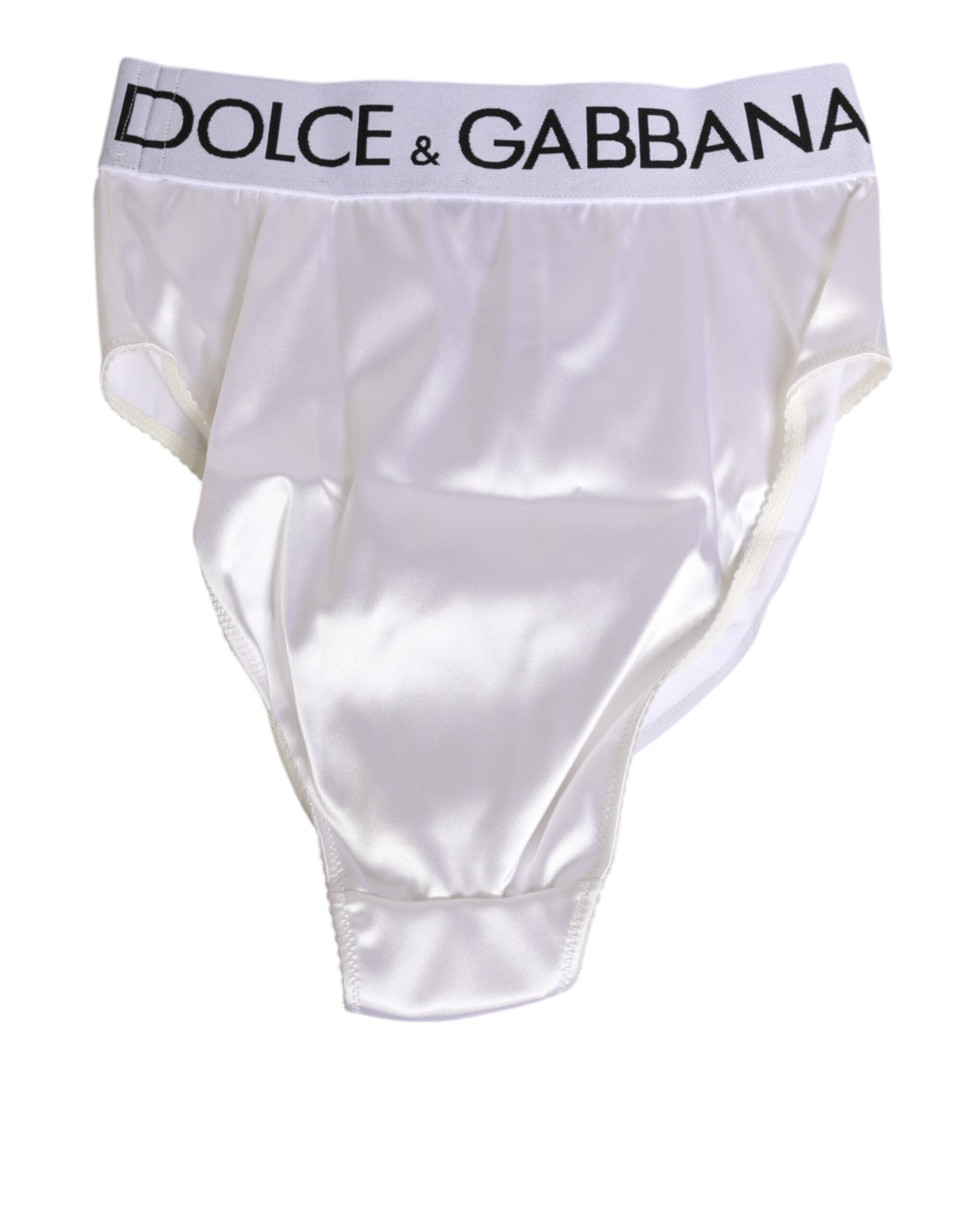 Dolce & Gabbana White Satin High-Waist Brief Logo Women Women's Underwear