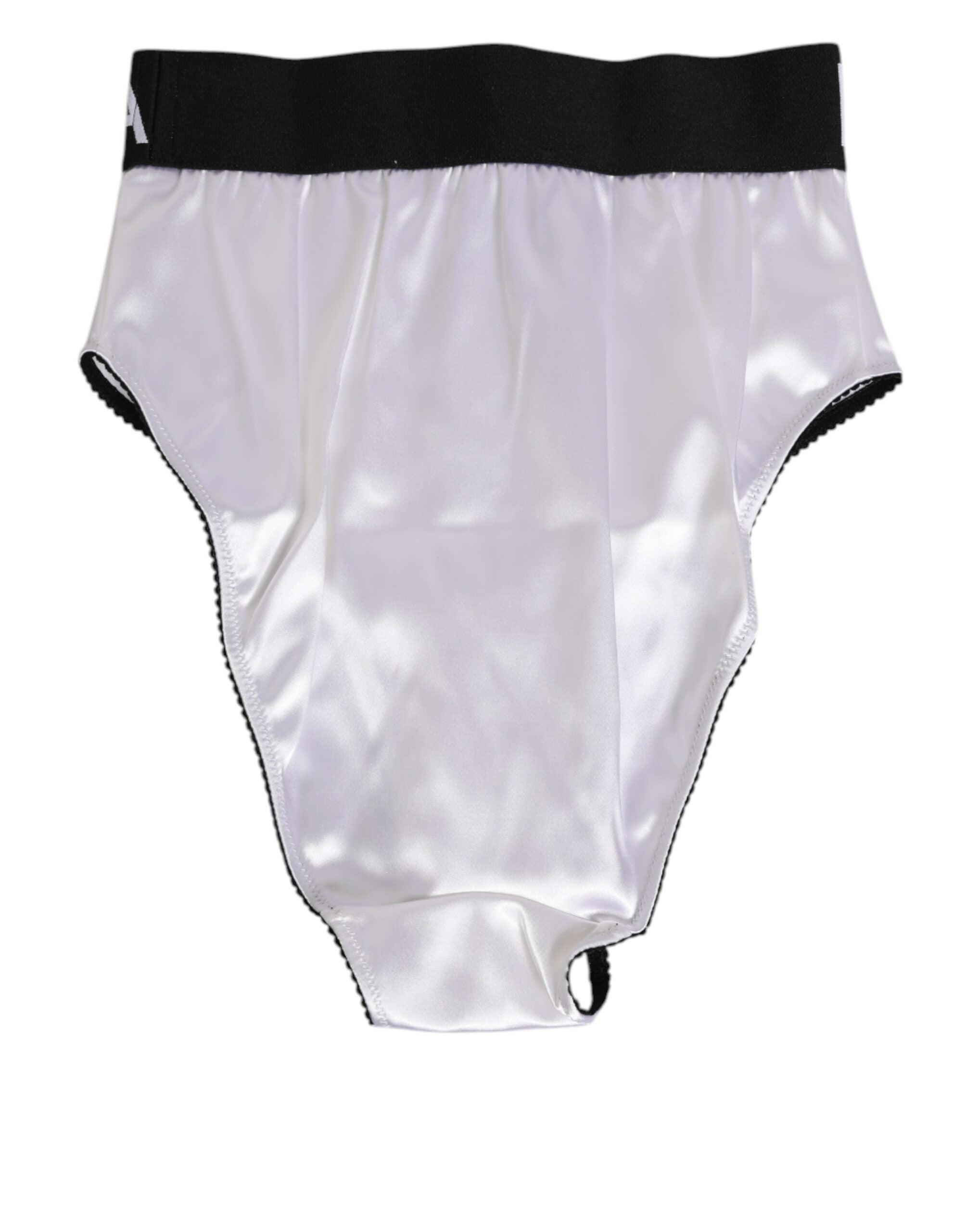 Dolce & Gabbana White Satin High-Waist Black Logo Women Women's Underwear