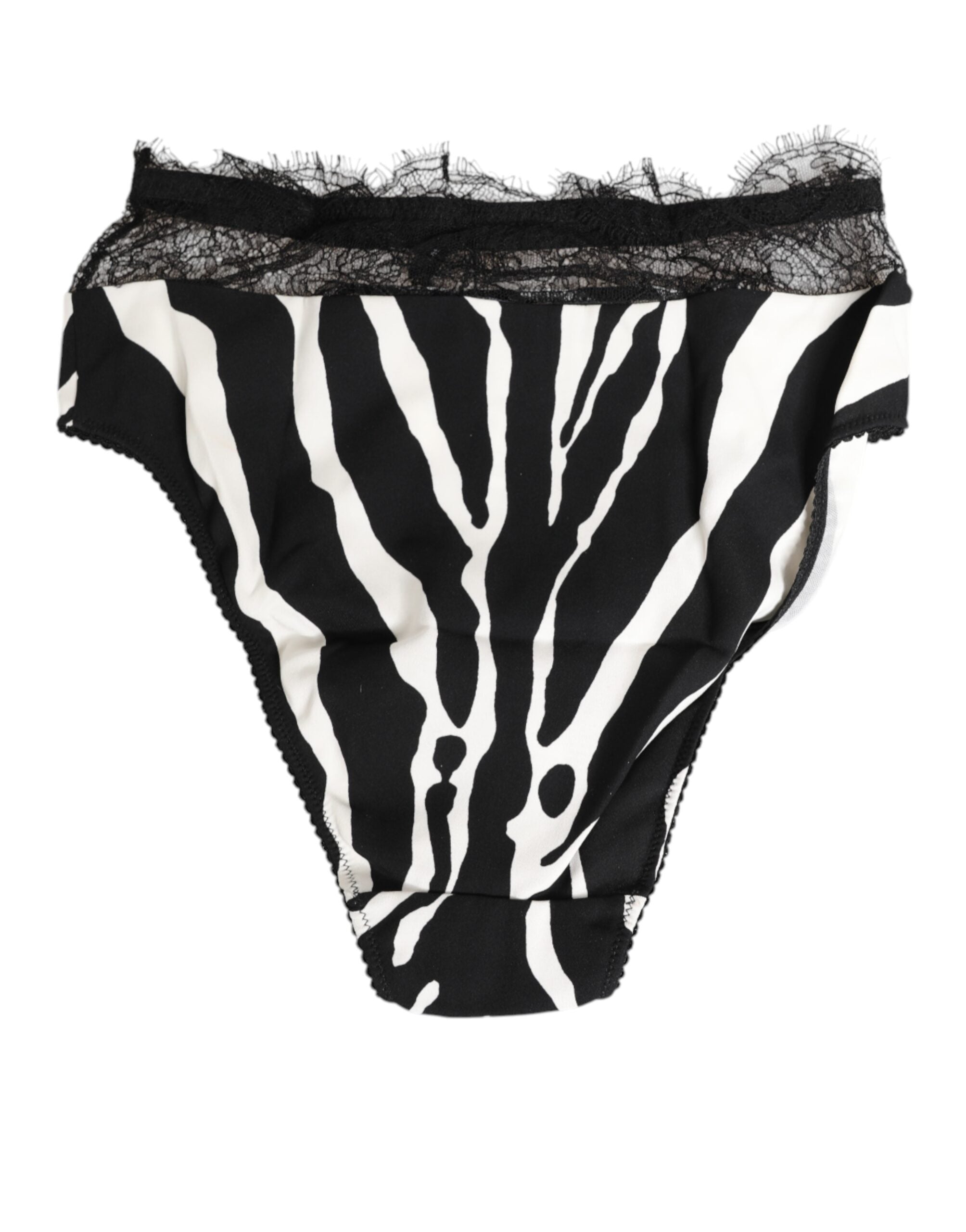 Dolce & Gabbana Black White Zebra Print Lace Trim High Women's Underwear