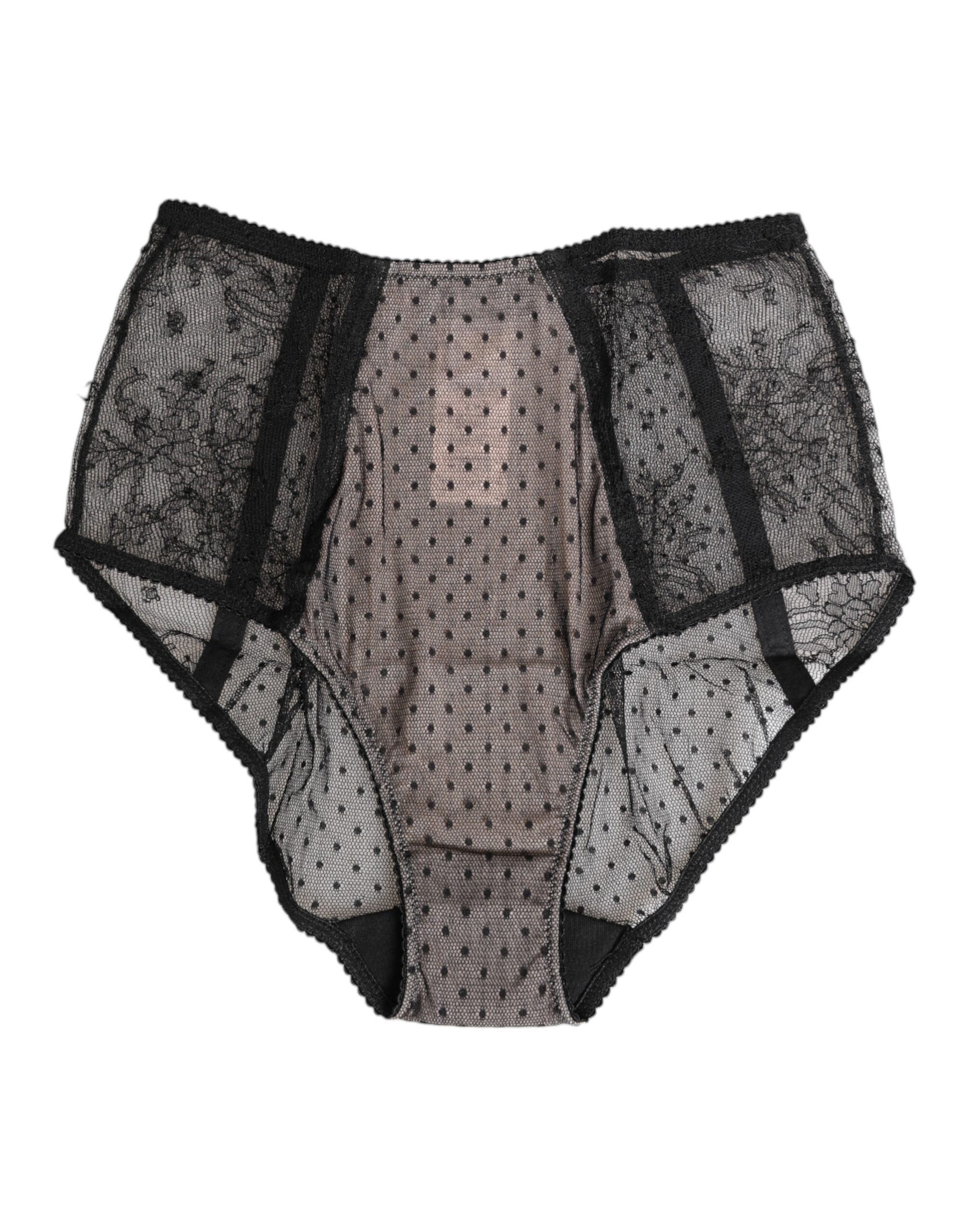Dolce & Gabbana Black Sheer Polka Dot Lace High Waist Women's Underwear