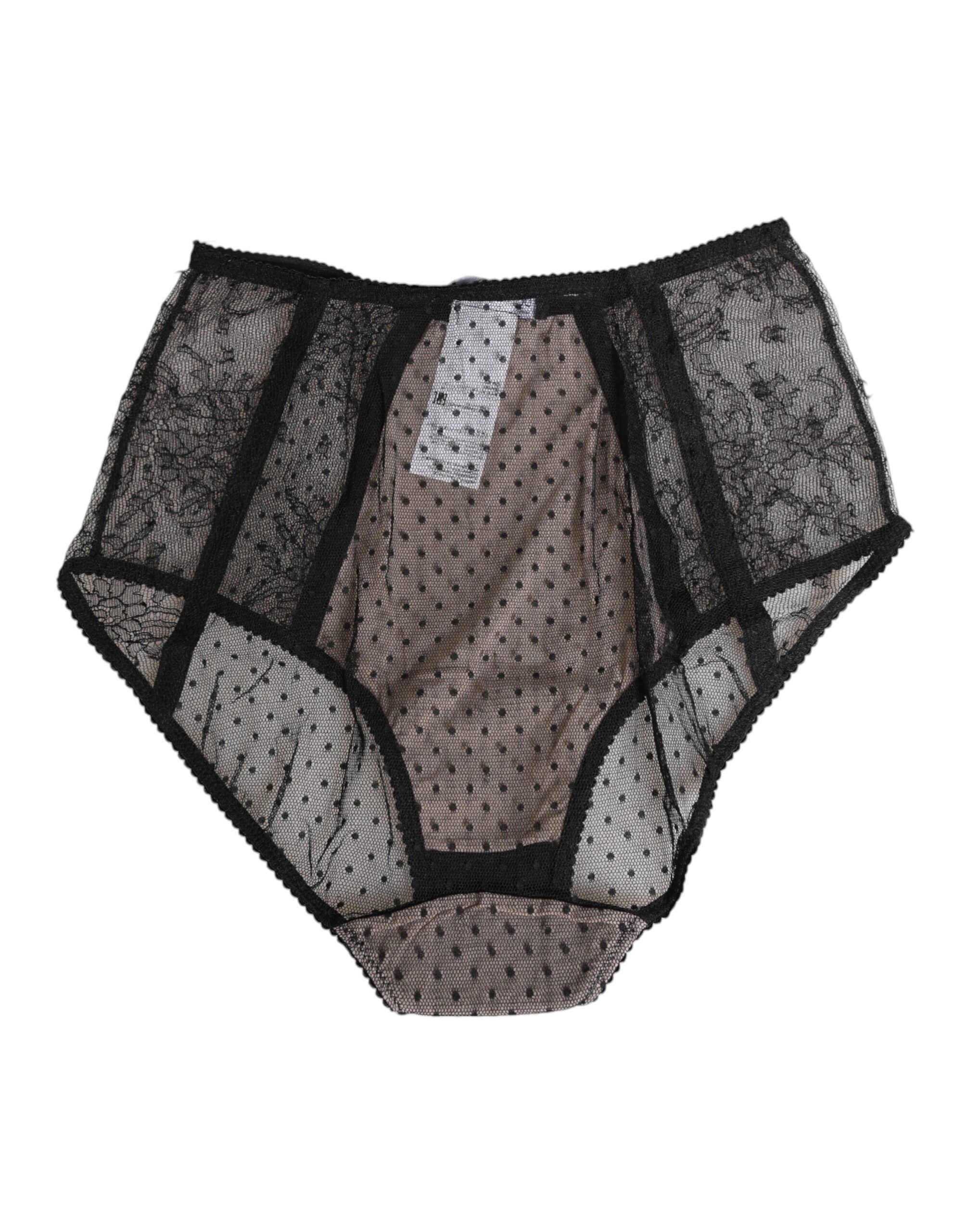 Dolce & Gabbana Black Sheer Polka Dot Lace High Waist Women's Underwear